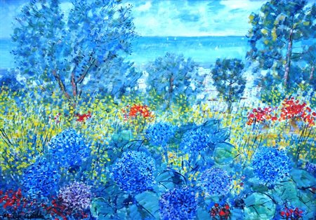 CASCELLA MICHELE (Ortona 1892 - Milano 1989) "Ortensie del Tigulio" 1976 Olio...