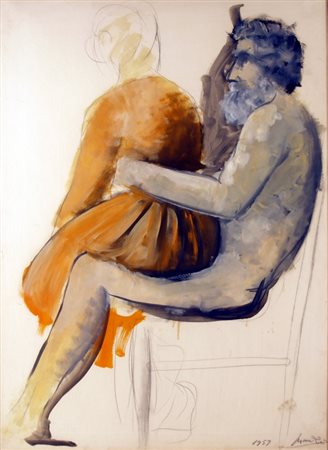 MANZU' GIACOMO (Bergamo 1908 - Ardea 1991) "Donna in braccio a uomo" 1959...