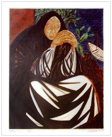 GIUSEPPE MIGNECO Messina 1908 – Milano 1997 L’attesa Incisione a colori...