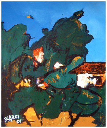 ATTILIO SCARFI' Torino 1931 Campagna alberata di Poirino 2001 Olio su faesite...