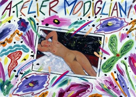 DONZELLI BRUNO (Napoli 1941) "Atelier Modigliani" Tecnica mista su tela cm....