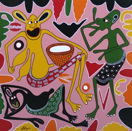 LILANGA GEORGE (Tanzania 1940 - Tanzania 2005) "Subiri nikuamble juuya maziwa...