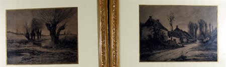 PREVOST FRANCK "A-B) "Paesaggio"" Carboncino su carta Lotto di 2 opere: A)...