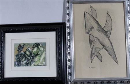 LOTTO DI 3 OPERE "A) "Senza titolo" B) "Senza titolo" C) "Forme"" A) Pastello...