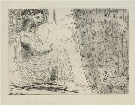 Pablo Picasso (1881-1973), Minotauro addormentato contemplato da una donna...