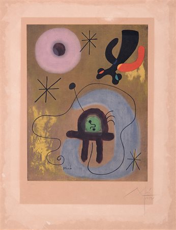 Joan Mirò (1893-1983), Mauve de la lune, 1952, litografia a colori su carta...