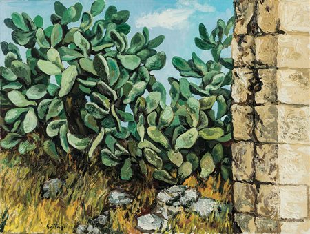 Renato Guttuso (1911-1987), Cactus, 1976, olio su tela, cm 50x60 firmato in...