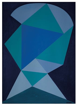 Galliano Mazzon (1896-1978), Rapporti in verde e in azzurro, 1965, olio su...
