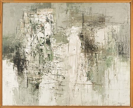 Mario Bionda (1913-1985), Immagine bianca e verde, 1958, olio su tela, cm...