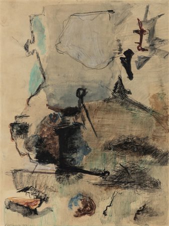 Giuseppe Santomaso (1907-1990), Composizione, 1957, tecnica mista su carta,...