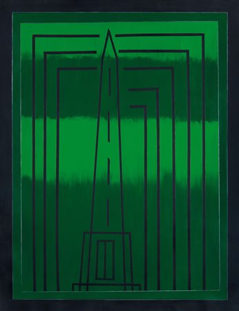 Franco Angeli (1935-1988), Labirinto, 1987-88, acrilico su tela, cm 130x100...