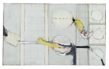 Rodolfo Aricò (1930-2002), Composizione, 1964, olio su tela, cm 29,5x49,5...