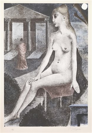 Paul Delvaux Antheit 1897 - 1994 L'Idole Serigrafia a colori, es. HC, cm....