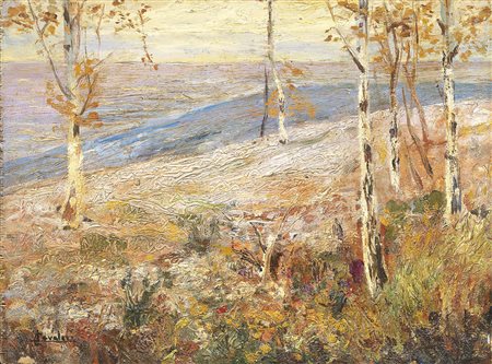 Ludovico Cavaleri Milano 1867 - Cento (Fe) 1942 Campagna Olio su tavola, cm....