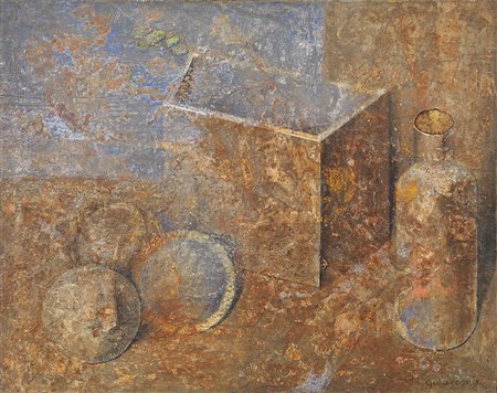 Carlo Guarienti Treviso 1923 Natura morta, 1990 Tecnica mista su tavola, cm....