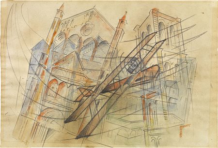 Uberto Bonetti Viareggio (Lu) 1909 - 1993 Cattedrale Acquerello e matita su...