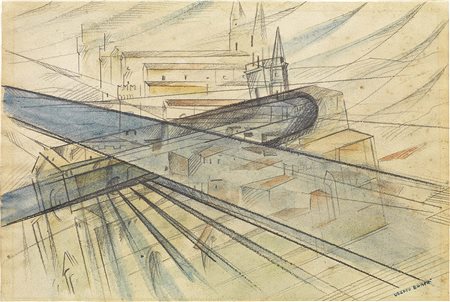 Uberto Bonetti Viareggio (Lu) 1909 - 1993 Veduta aerea Acquerello e matita su...