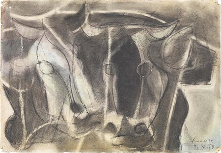 Franco Francese Milano 1920 - 1996 Mucche, 1950 Tecnica mista su carta, cm....