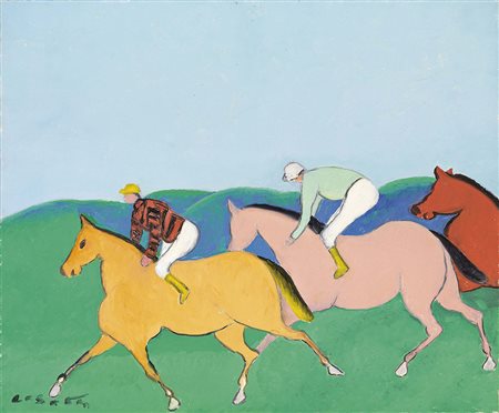 Giuseppe Cesetti Tuscania (Vt) 1902 - 1991 Due fantini, 1988 Olio su tela,...