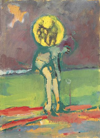 Mino Maccari Siena 1898 - Roma 1989 Figura Olio su tavola, cm. 35x25 Firma in...