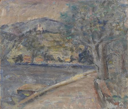 Arturo Tosi Busto Arsizio (Va) 1871 - Milano 1956 Paesaggio Olio su faesite,...