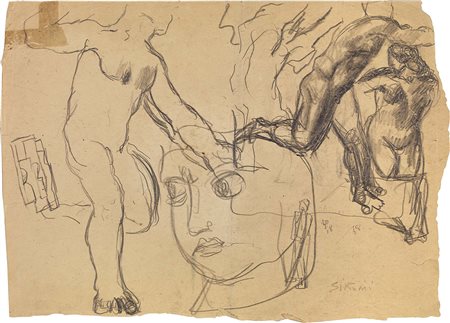 Mario Sironi Sassari 1885 - Milano 1961 Studi di figura Matita su carta, cm....