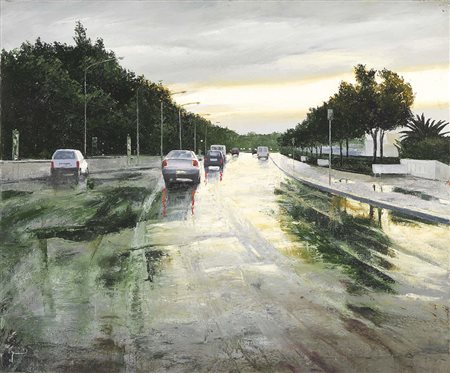 Davide Frisoni Rimini 1965 Controluce, (2002) Olio su tela, cm. 150x180 Firma...