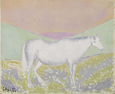 Giuseppe Cesetti Tuscania (Vt) 1902 - 1991 Cavallo con cielo rosa Olio su...