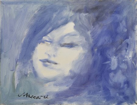 Mino Maccari Siena 1898 - Roma 1989 Volto di donna Olio su tela, cm. 35x45...