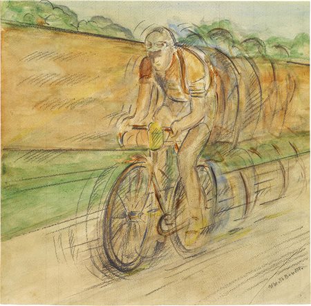 Uberto Bonetti Viareggio (Lu) 1909 - 1993 Ciclista Acquerello e matita su...
