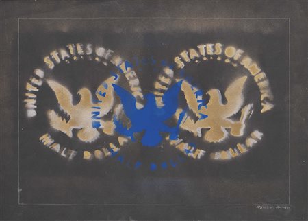 Franco Angeli Roma 1935 - 1988 Half dollar, 1985-86 Smalto su carta, cm....