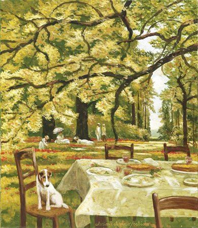 Antonio Saliola Bologna 1939 Colazione al parco, 1998 Olio su tela, cm. 70x60...