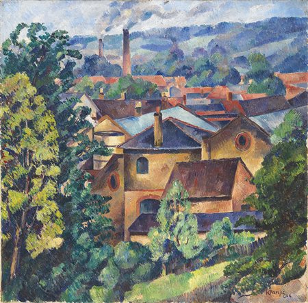 René Paresce Carouge 1886 - Parigi 1937 Paesaggio / Harrow on the Hill, 1920...