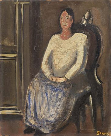 Mario Sironi Sassari 1885 - Milano 1961 Donna seduta, 1927 Olio su tavola,...