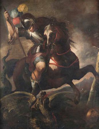 Luca Giordano (cerchia) SAN GIORGIO olio su tela, cm 154x120. Provenienza:...
