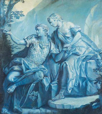 Scuola Emiliana del XVIII secolo ANGELICA E MEDORO olio su tela, cm 88x78,5.