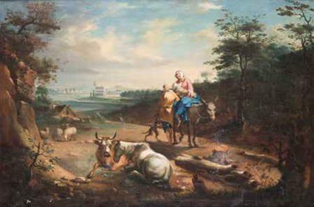 Scuola Veneta del XVIII secolo CONTADINA olio su tela, cm 73,5x99