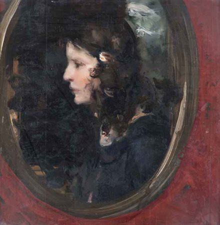 Cesare Tallone Savona 1853 - Milano 1919 ROSETTA olio su tavola, cm 60,5x60....