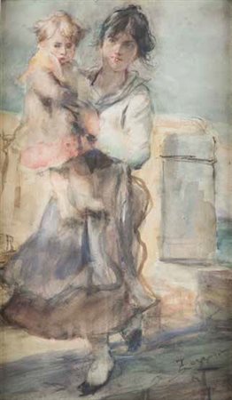 Alessandro Zezzos Venezia 1848 – Vittorio Veneto 1914 DONNA CON BAMBINO...
