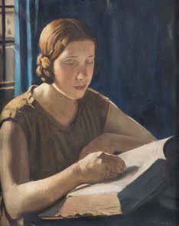 Ernö Abonyi Budapest 1884 – 1941 DONNA CHE LEGGE olio su tela, cm 50x40....