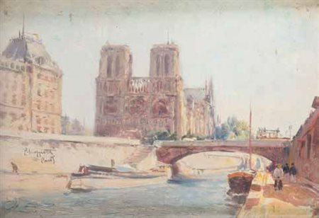 Pietro Scoppetta Amalfi 1863 – Napoli 1920 COPPIA DI VEDUTE DI PARIGI olio...