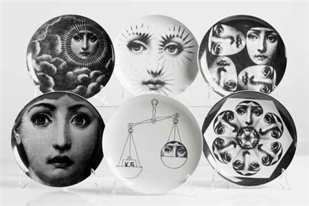 PIERO FORNASETTI Milano 1913 - 1988 LOTTO DI 06 PIATTI IN CERAMICA,...