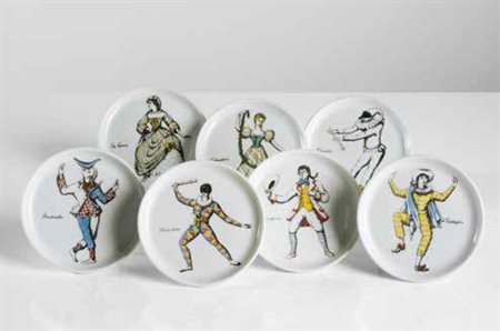 PIERO FORNASETTI Milano 1913 – 1988 LOTTO DI 07 PIATTINI IN CERAMICA, DALLA...