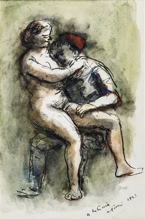 ALBERTO ZIVERI Gli amanti, 1943 Tecnica mista (aquerello e china) su carta,...