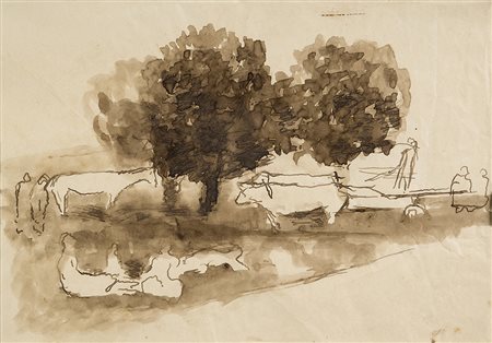 ALBERTO ZIVERI Scena Campestre, 1933 circa Inchiostro e acquerello su carta,...