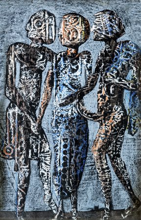 MIRKO BASALDELLA Rito Propiziatorio, 1957 Pastello ceroso a olio su carta,...