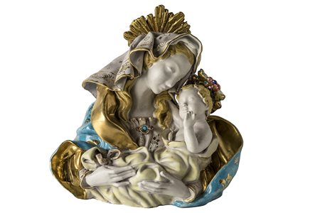 EUGENIO PATTARINO Madonna con Bambino, 1943 Scultura in ceramica dipinta e...