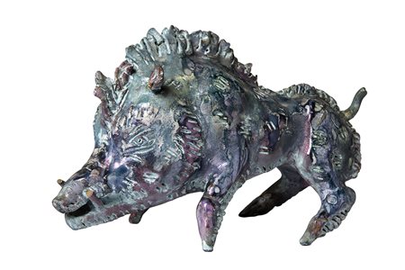 GAVINO TILOCCA Cinghiale, Anni ‘60 Scultura in ceramica dipinta, 13 x 18 cm...