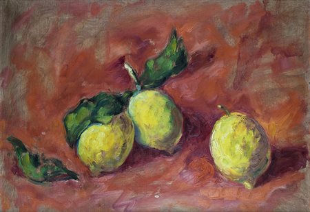 NINO BERTOLETTI Limoni Olio su tela applicata su tavoletta, 40 x 56 cm