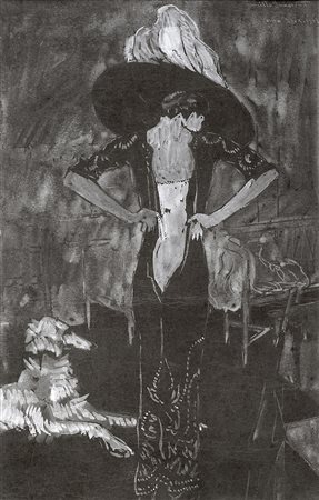 CAMILLO INNOCENTI Signora col levriero, 1912 Acquerello a biacca si carta, 48...